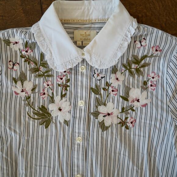 $168 Kate Spade Size S Embroidered Stripe Top Blouse Long Sleeve Shirt - Picture 3 of 6